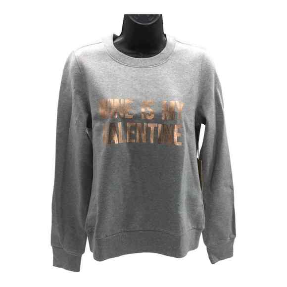 Halogen Women’s Gray Gold Graphic Sweatshirt Wine Is My Valentine Size S NWT - Picture 9 of 16
